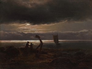 Mor og barn ved havet, 1830. af Johan Christian Dahl