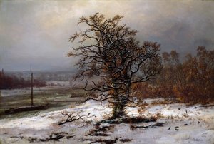 ""Vinterlandskab med eg på bredden af ​​Elben, Tyskland"" Maleri af Johan Christian Clausen Dahl (1788-1857) 1853 Nationalmuseet for kunst, Oslo