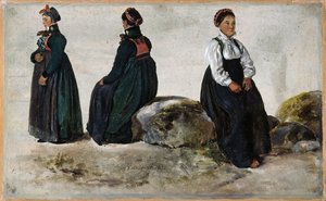 Studier af kvindedragter fra Luster i Sogn af Johan Christian Dahl
