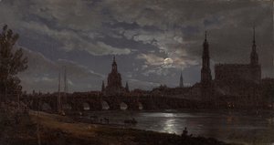 Udsigt over Dresden i måneskin af Johan Christian Dahl