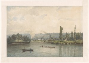 Udsigt over Port-Marly på Seinen med vaskehuset af Johan Conrad Greive (signed by artist)