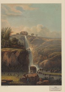 Udsigt over vandfaldet i Singahan Waterfall Singahan (Residency Rembang) (titel på objektet) af Johan Conrad Greive