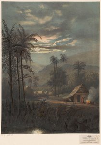 Landskab ved måneskin i Sumedang -området Landskab ved Moonshine i omgivelserne i Sumadang (Preachger Regentships.) (Titel på objekt) af Johan Conrad Greive