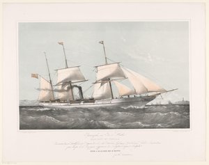 Skrue dampskib Mariout og Hedjaz sejler til søs Pijroscaphes en Fer à Helice Mariout et Hedjaz (titel på objekt) af Johan Conrad Greive
