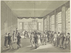 Generalforsamling i Haag, 1795 Centralforsamlingen afholdt i St. Joris Doelen i Haag i år 1796 (titel på objekt) af Johan Daniël de Gijselaar