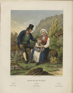 Illustration hentet fra bogen Udvalgte norske nationaldragter af ukendt forfatter og udgivet af Chr. Tønsberg (nr, [1861])