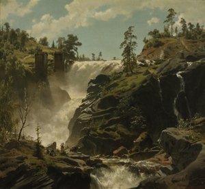 Landskab med vandfald