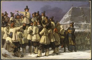 Kong Gustav Vasa af Sverige tiltaler mænd fra Dalarna i Mora, af Sandberg, Johan Gustaf (1782-1854). Olie på lærred