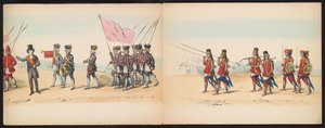 Masquerade of the Delft Students, 1857 (plade 2) Udklædt procession afholdt af medlemmerne af Delfts studenterkorps den 5. maj 1857, forestillende Garebeg procession af sultanen af ​​Djokjokarta og de mest karakteristiske typer fra Holland.