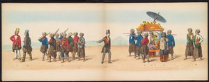 Masquerade of the Delft Students, 1857 (plade 5) Udklædt procession afholdt af medlemmerne af Delfts studenterkorps den 5. maj 1857, forestillende Garebeg procession af sultanen af ​​Djokjokarta og de mest karakteristiske typer fra Holland.