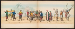 Masquerade of the Delft Students, 1857 (plade 7) Udklædt procession afholdt af medlemmerne af Delfts studenterkorps den 5. maj 1857, forestillende Garebeg procession af sultanen af ​​Djokjokarta og de mest karakteristiske typer fra Holland.