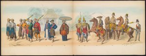 Masquerade of the Delft Students, 1857 (plade 9) Udklædt procession afholdt af medlemmerne af Delfts studenterkorps den 5. maj 1857, forestillende Garebeg procession af sultanen af ​​Djokjokarta og de mest karakteristiske typer fra Holland.