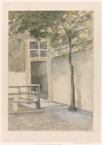 Udsigt til en gårdhave fra kunstnerens atelier i Kazernestraat i Haag af Johan Hendrik Weissenbruch (signed by artist)