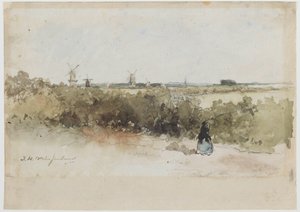Landskab med vindmøller af Johan Hendrik Weissenbruch