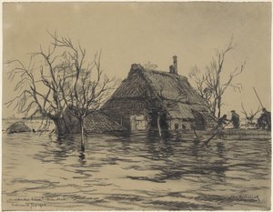 Oversvømmet gård i Neder-Asselt (Land van Maas en Waal) af Johan Hendrik van Mastenbroek