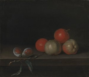 Æbler og ferskner på et bord af Johan Hörner