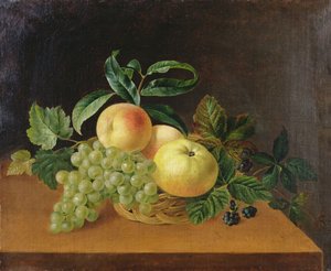 Kurv med æbler, fersken og vindruer af Johan Laurents Jensen