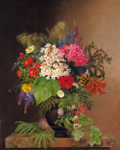 Convolvulus, lupiner, speedwell og fuschia i en vase, 1833 af Johan Laurents Jensen