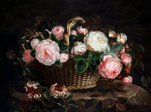 Stilleben med roser og kaprifolier. Peinture de Johan Laurentz Jensen (1800-1856/Danish) Collection privee