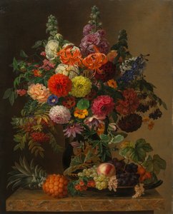 Stilleben med blomster og frugter, 1836.