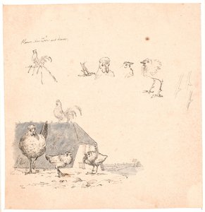 Hanekyllingerne. Illustration til Kaalunds "Fabler for Børn". Se kommentar fra arkkatalog. af Johan Thomas Lundbye