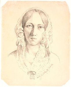 Portræt af en ung kvinde, en face. Muligvis forestillende Louise Marie Neergaard (1816-1895) af Johan Thomas Lundbye