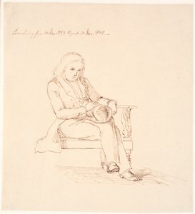 Thorvaldsen siddende i en sofa af Johan Thomas Lundbye