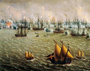 Slaget ved Skargard mellem svenske og russiske flåder på grund af Sveriges herredømme over Finland, 10. juli 1790, af Johan Tietrich Schoultz (1754-1807), russisk-svenske krige