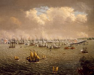 Slaget ved Skargard mellem svenske og russiske flåder på grund af Sveriges herredømme over Finland, 10. juli 1790, af Johan Tietrich Schoultz (1754-1807), russisk-svenske krige
