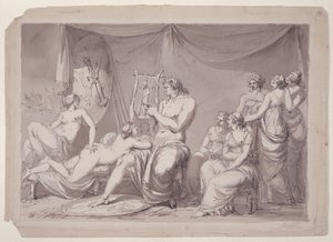 Achilleus i sit telt med fanger, ca. 1795-96 (pen og blæk og lakering på papir) af Johan Tobias Sergell