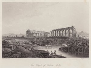 Templerne i Paestum, Italien (gravering) af Johan Wolfensberger