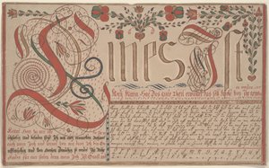 Skriveøvelse Vorschrift for Esther Hadmänn, Fraktur Painting pen & blæk med wc på papir af Johann Adam Eyer