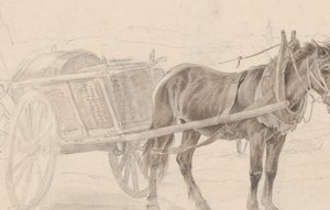 En vogn trukket af en brun hest nær en lampestang, Verso: En gruppe beredne officerer, ca. 1815.