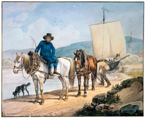 En hest og vogn ved floden, 1817.