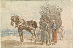 Østrigske bønder med hest og vogn, med Wien i det fjerne af Johann Adam Klein