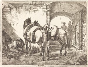 Kosakheste i en gårdhave af Johann Adam Klein