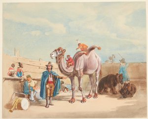 En dyretæmmer med kamel, aber, bjørne mm. af Johann Adam Klein