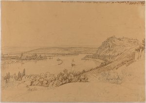 Udsigt over Koblenz med Rhinen og fæstningen Ehrenbreitstein (recto); Udsigt over Heidelberg Slot (verso) af Johann Adam Klein