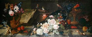Stilleben med blomster og frugt, ca. 1785-87 (olie på lærred) af Johann Amandus Winck