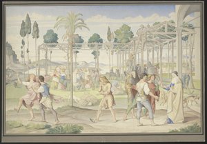 Lignelsen om arbejderne i vingården, inspireret af Primaticcios »Vertumnus’ have« og Poussins »Floraens rige«