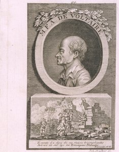 Portræt af forfatteren, essayisten og filosoffen Francois Marie Arouet de Voltaire 1694-1778