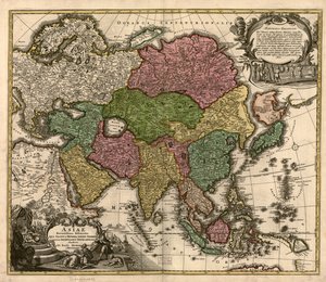 Asiae recentissima delineatio, qua status et imperia totius orientis unacum orientalibus indiis exhibentur LOC 2007627524 af Johann Baptist Homann