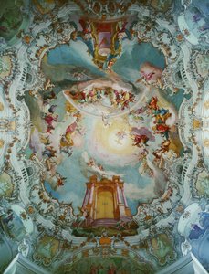 Centralt freskomaleri i Wies-kirken, Bayern ... (freskomaleri) af Johann Baptist Zimmermann
