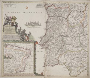 Portugal og Algarve (Portugallia et Algarbiae), ca. 1704 (håndfarvet radering) af Johann Baptista Homann