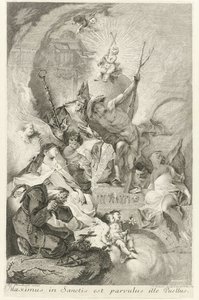 Het Christuskind als Salvator Mundi met verscheidene heiligen en paus Clemens XIII Den største blandt de hellige er den lille dreng (titel på objektet) af Johann Beheim