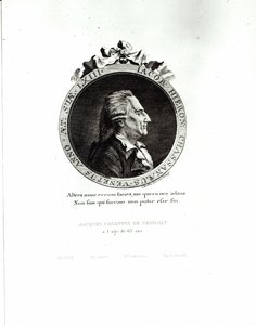 Medaljonportræt af Giacomo Casanova (1725-98) 63 år, 1788 (gravering) (bw foto) af Johann Berka