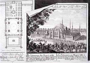 Plan og udsigt over Suleymaniye-moskeen, Istanbul, fra 