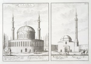 Udsigt over en moske i Bursa og en moske i Ungarn, fra 