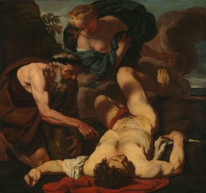 Selene og Endymion (tidligere med titlen The Death of Orion) af Johann Carl Loth (attributed to)