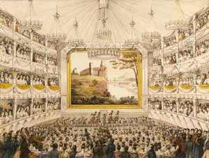 Østrig, Wien, Interiør af Theater an der Wien (Wien Theater), akvareltryk af J.C. Schoeller af Johann Christian (after) Schoeller